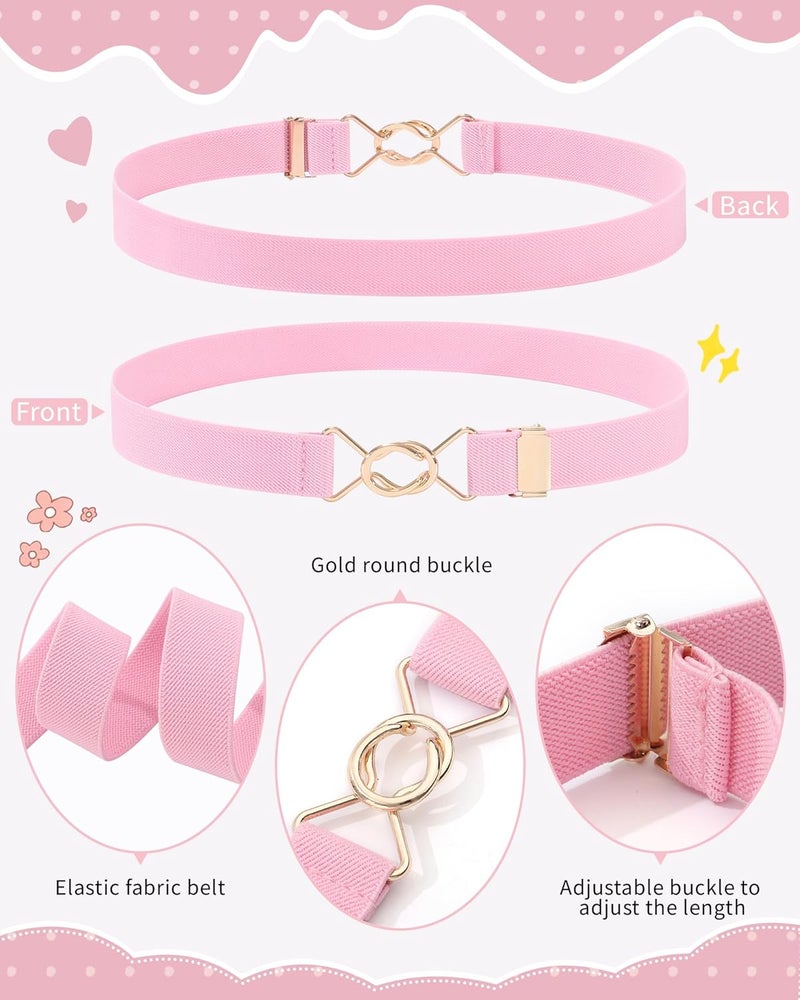 Kajeer Kids Elastic Belt for Girls,3 Pack Youth Belts Stretch Adjustable Gold Round buckle Toddler Belts for Uniform Casual - Image 4